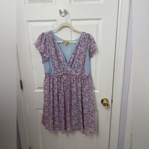 Vera Wang Pastel purple pink blue flower dress